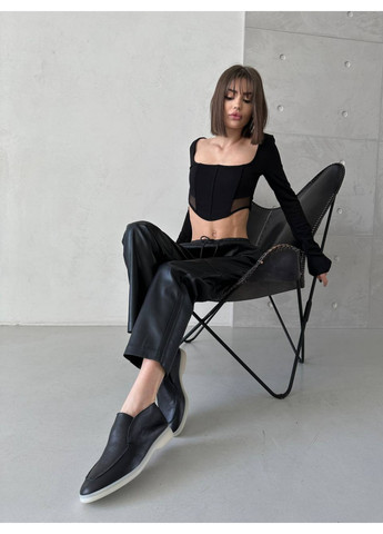 VZUTIK Шкіряні жіночі лофери чорний з натуральна шкіра, україна — (276983241)