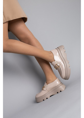 VZUTIK Шкіряні жіночі лофери бежевий з натуральна шкіра, україна — (276981205)