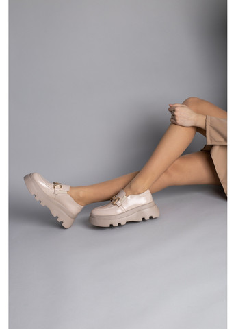 VZUTIK Шкіряні жіночі лофери бежевий з натуральна шкіра, україна — (276981205)