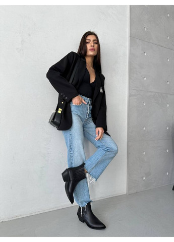 Осенние кожаные женские казаки на каблуке VZUTIK