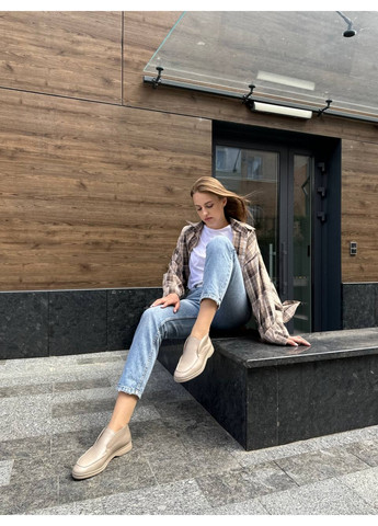 VZUTIK Шкіряні жіночі лофери бежевий з натуральна шкіра, україна — (276982307)