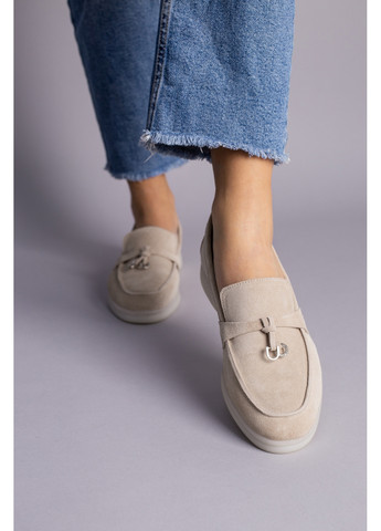 VZUTIK Замшеві жіночі лофери бежевий з натуральна шкіра, україна — (276985106)