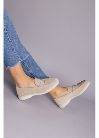 VZUTIK Замшеві жіночі лофери бежевий з натуральна шкіра, україна — (276985106)