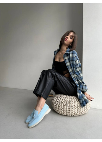 VZUTIK Замшеві жіночі лофери блакитний з натуральна шкіра, україна — (276979245)