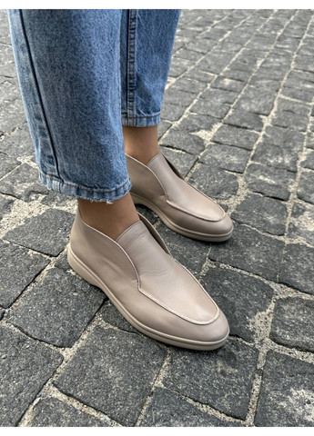 VZUTIK Кожаные женские лоферы бежевый з натуральная кожа, украина — (276978359)