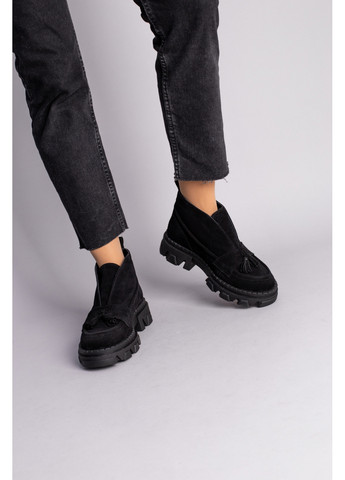 VZUTIK Замшеві жіночі лофери чорний з натуральна замша, україна — (276982384)