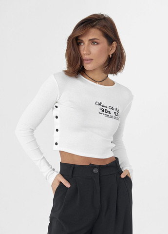 Трикотажна кофта в рубчик з принтом та кнопками Lurex (277151163)