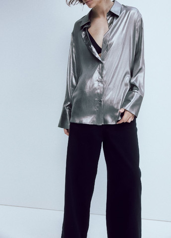Серебряная кэжуал рубашка однотонная H&M