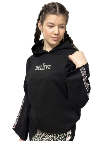 OVS світшот з капюшоном для дівчинки підлітковий утеплений чорний однотонний чорний повсякденний, кежуал бавовна, тринитка