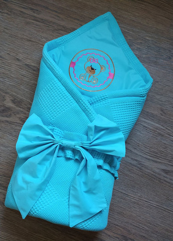Конверт одеяло на выписку вафельный новорожденному малышу девочке голубой (00196) No Brand (277367700)