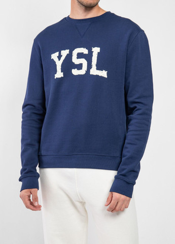 Синий бежевый хлопковый свитшот с лого Yves Saint Laurent (277281474)