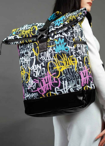 Рюкзак роллтоп Travel bag граффити черный RKTB04133 SG (277609989)