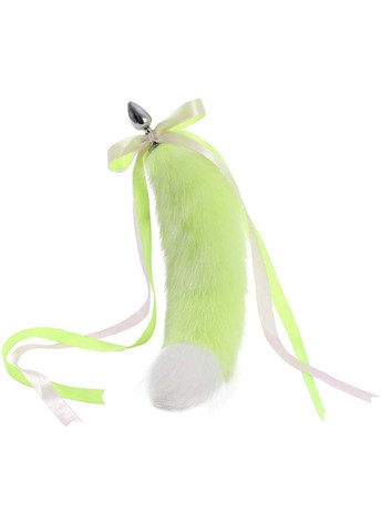 Анальна пробка із хутряним хвостом Bicolor Foxs Tail Plug Green&White 18.5 CNT (277608169)
