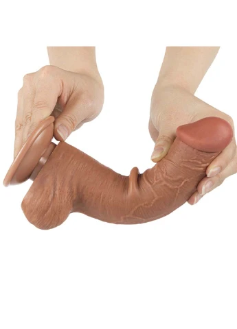 Фаллоимитатор на присоске Sliding Skin Dual Layer Dong Brown 8.0 Lovetoy (277608438)