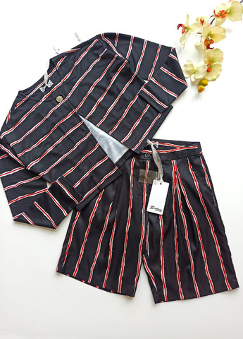 Черный летний комплект костюм жакет + шорти-бермуди для девочки ge650672/616668 чорний полосатий Gaialuna