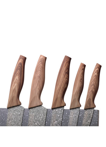 Набір ножів 6 предметів на підставці з мармуровим покриттям Kamille сіро-коричневий,