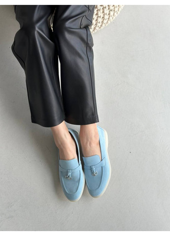 VZUTIK Замшевые женские лоферы голубой з натуральная замша, украина — всесезон (277690967)