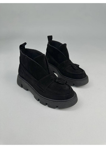 VZUTIK Жіночі замшеві лофери чорний з натуральна замша, україна — всесезон (277692929)