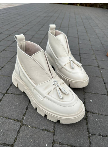 VZUTIK Жіночі шкіряні лофери молочний з натуральна шкіра, україна — всесезон (277689892)