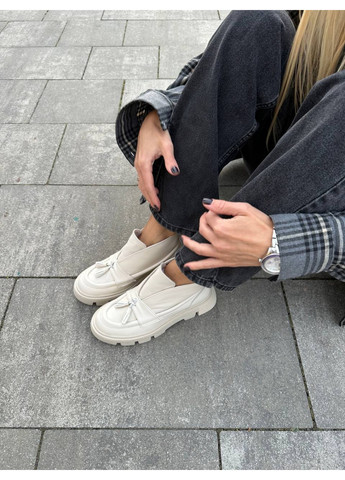 VZUTIK Женские кожаные лоферы молочный з натуральная кожа, украина — всесезон (277691895)