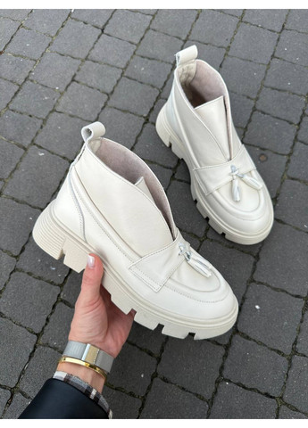 VZUTIK Женские кожаные лоферы молочный з натуральная кожа, украина — всесезон (277691895)