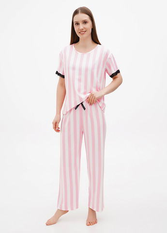 Розовая всесезон пижама женская ( футболка, штаны) футболка + брюки Saimeiqi