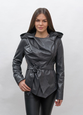 Сіра демісезонна жіноча шкіряна куртка весна Fabio Monti