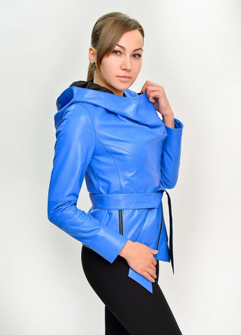 Блакитна демісезонна жіноча шкіряна куртка весна Fabio Monti
