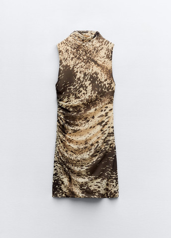Светло-коричневое праздничный платье Zara с абстрактным узором