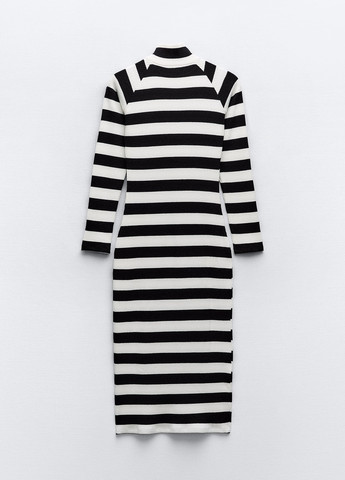 Черно-белое повседневный платье Zara в полоску