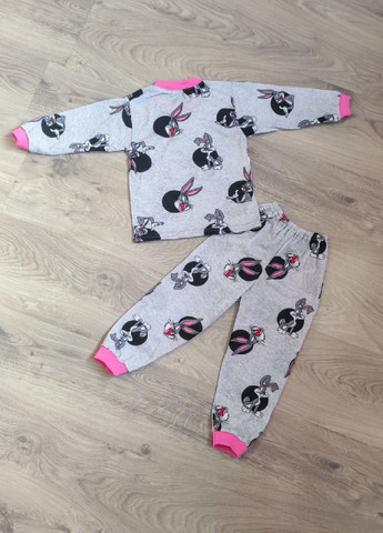 Комбинированная всесезон пижама детская с кроликом лонгслив + брюки No Brand