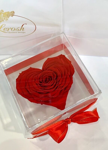 Червоний стабілізований бутон троянди серце в подарунковій коробці - Premium LEROSH (278019947)