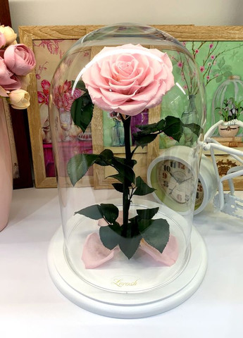Рожева троянда в колбі - Lux 33 см на білій підставці LEROSH (278019954)