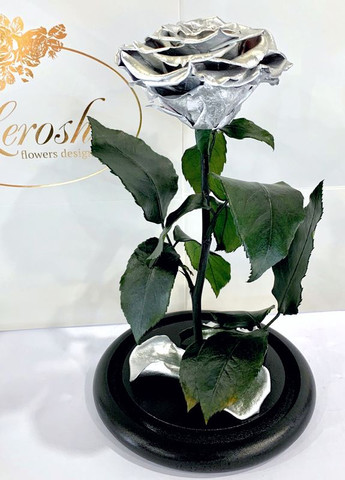 Срібна троянда в колбі - Premium 27 см LEROSH (278019972)