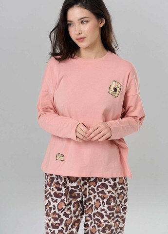 Персикова жіночий комплект із леопардовими штанами Nicoletta