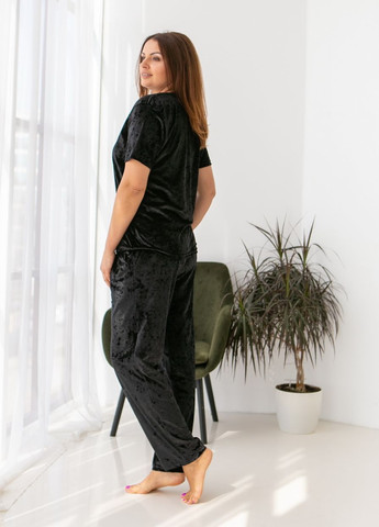Черная комплект со штанами из мраморного велюра Nicoletta