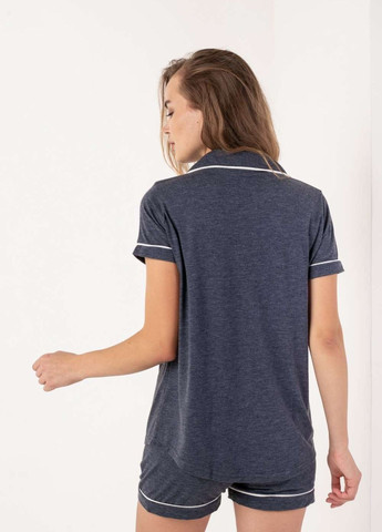 Темно-синяя комплект с футболкой и шортами на пуговицах Nicoletta