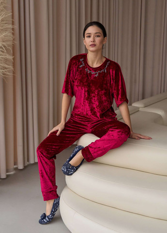 Бордова комплект зі штанами та футболкою на зав'язці Nicoletta