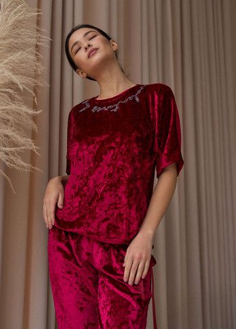 Бордова комплект зі штанами та футболкою на зав'язці Nicoletta