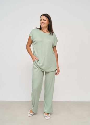 Оливковая (хаки) женский однотонный комплект со штанами Nicoletta