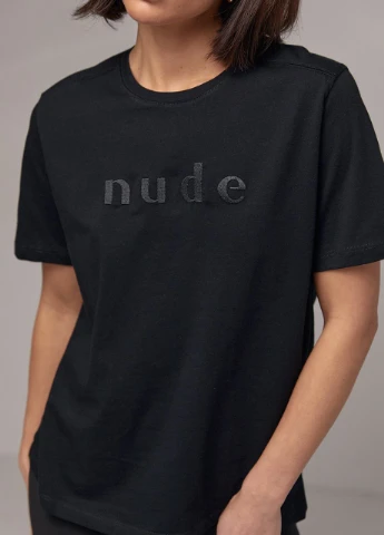 Женская футболка с вышитой надписью Nude Lurex - (277980615)