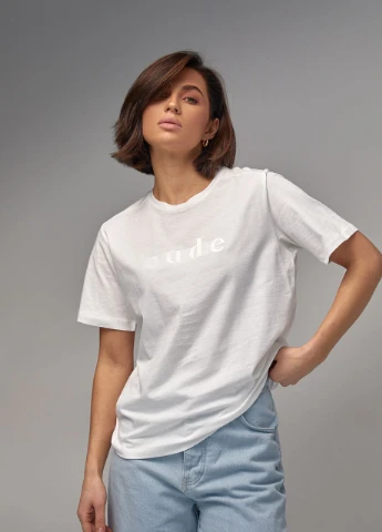 Женская футболка с вышитой надписью Nude Lurex - (277980623)