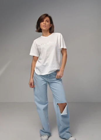 Женская футболка с вышитой надписью Nude Lurex - (277980623)
