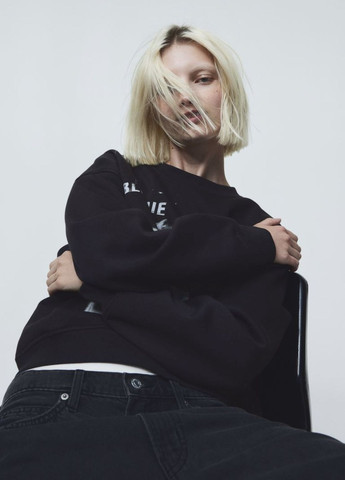 Чорний світшот на флісі H&M малюнок (278033022)