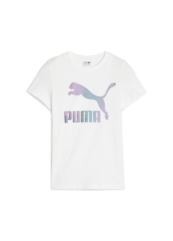 Біла демісезонна дитяча футболка classics iridescent logo youth tee Puma