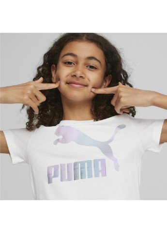 Белая демисезонная детская футболка classics iridescent logo youth tee Puma