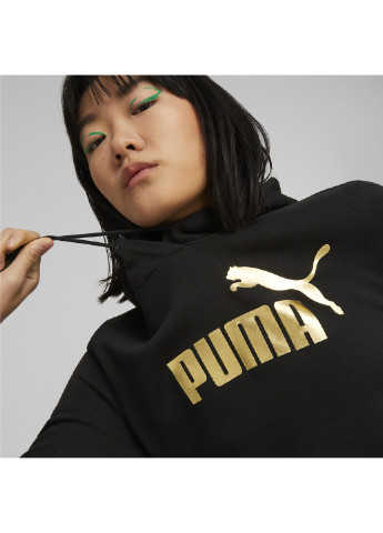 Толстовка Essentials+ Metallic Logo Women’s Hoodie Puma - крій однотонний чорний спортивний поліестер, бавовна, еластан - (278609087)