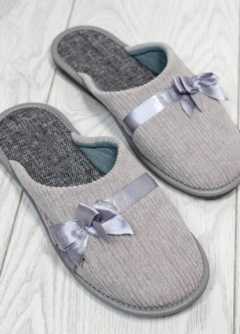 Серые тапочки домашние женские ISSA PLUS с бантом