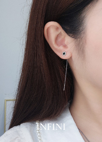 Сережки срібні з чорною емаллю Infini (256615121)