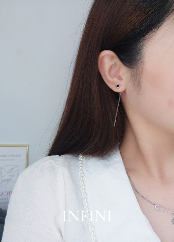 Сережки срібні з чорною емаллю Infini (256615121)